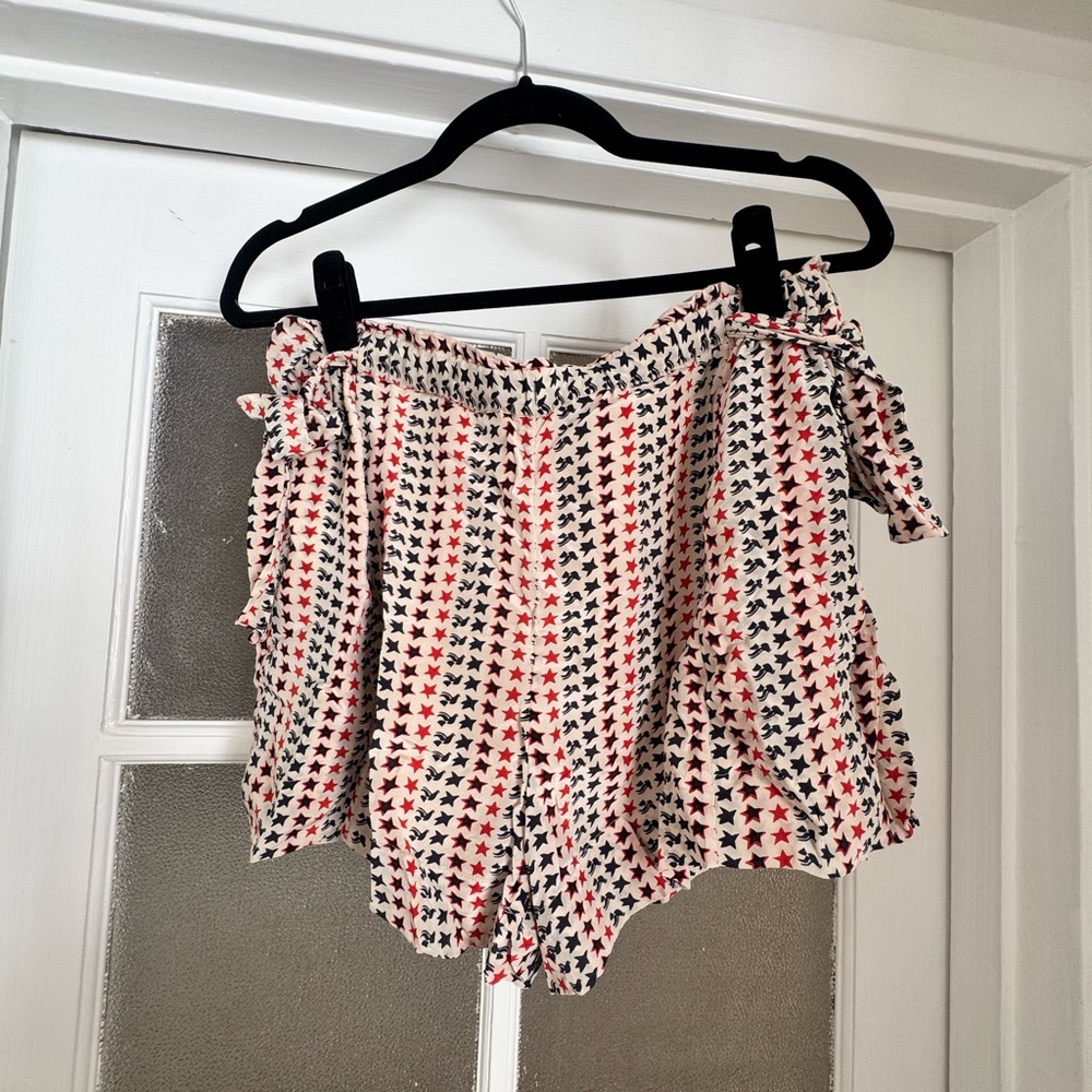 Isabel Marant Etoile Tie-Side Printed Women’s Shorts - Cream w/ Red & Blue Stars